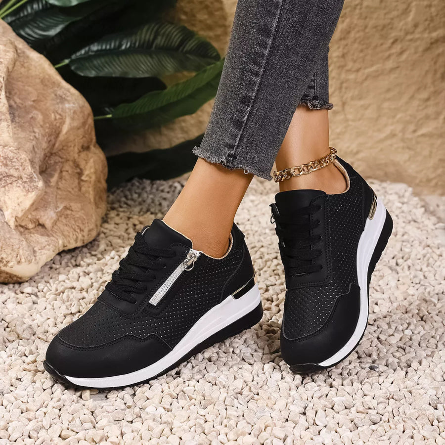 Lace Up Wedge Sneakers Black / 37 Apparel and Accessories