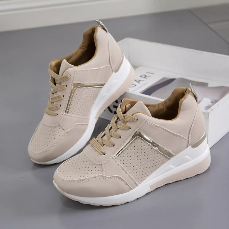 Lace Up Wedge Sneakers Brown / 35 Apparel and Accessories
