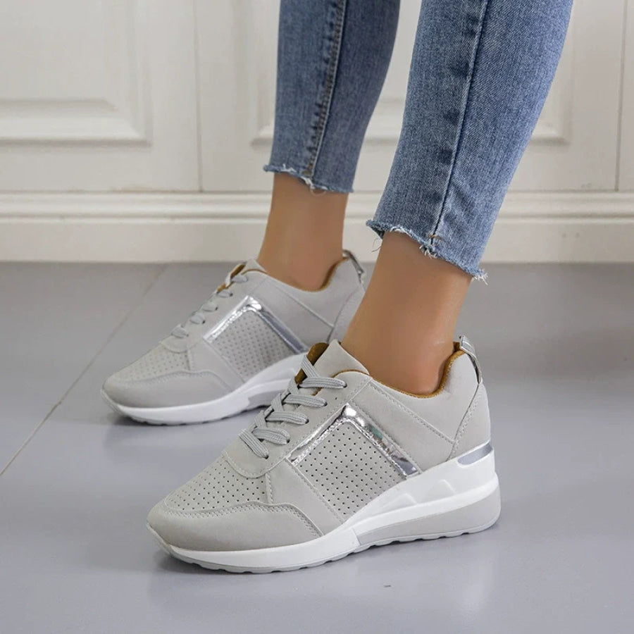 Lace Up Wedge Sneakers Grey / 35 Apparel and Accessories