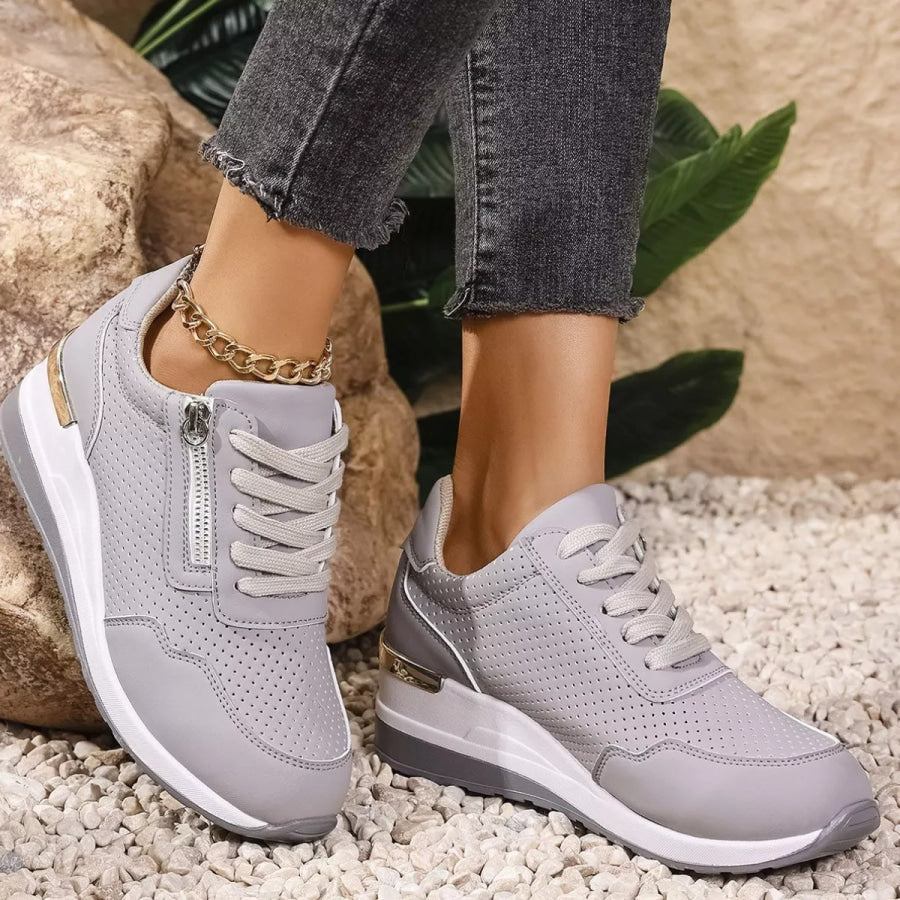 Lace Up Wedge Sneakers Grey / 37 Apparel and Accessories