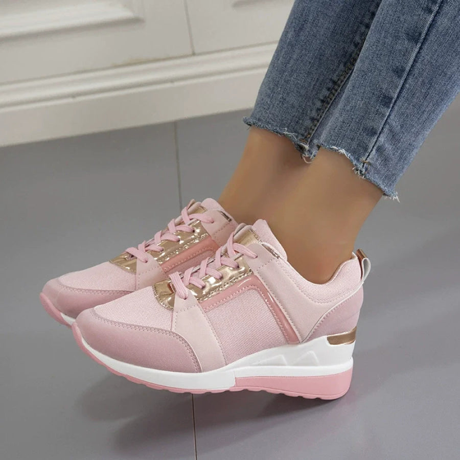 Lace Up Wedge Sneakers Pink / 35 Apparel and Accessories
