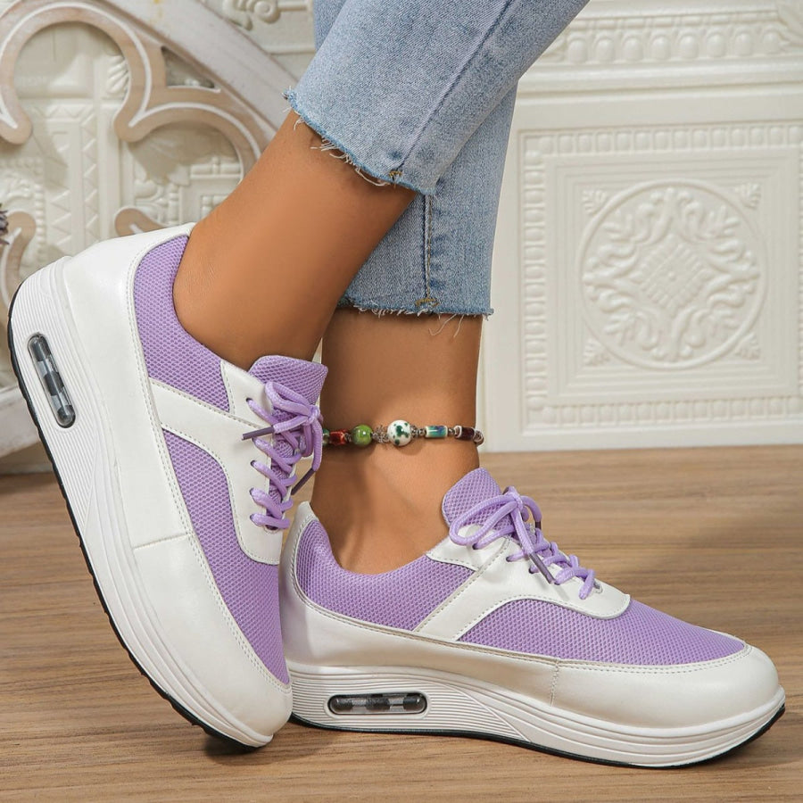 Lace Up Wedge Sneakers Purple / 36 Apparel and Accessories