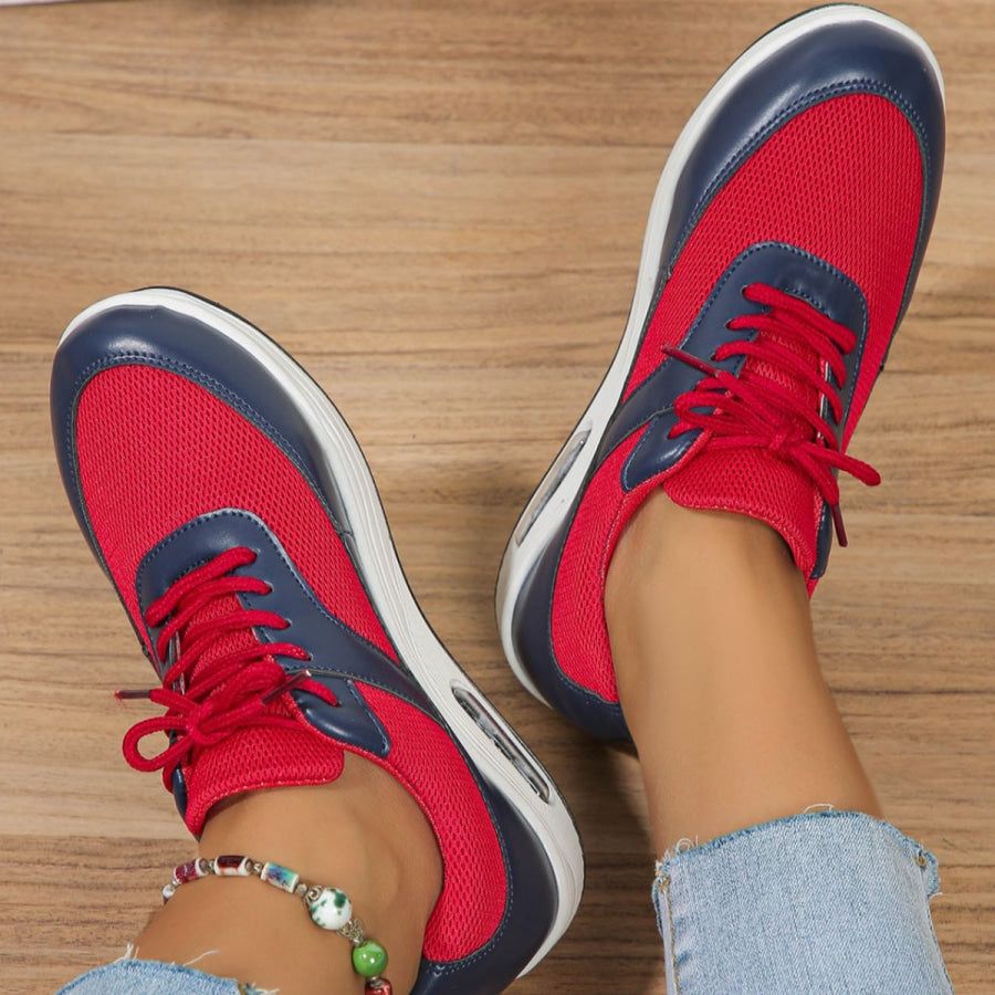 Lace Up Wedge Sneakers Red / 36 Apparel and Accessories