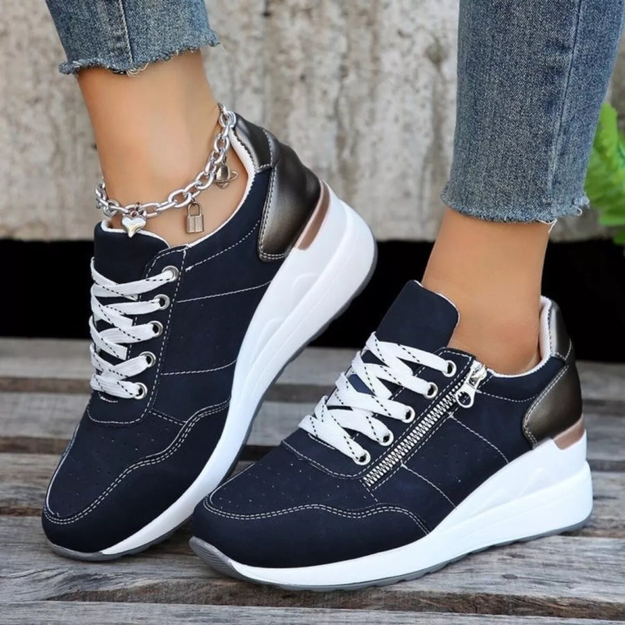 Lace Up Wedge Sneakers Royal Blue / 36 Apparel and Accessories