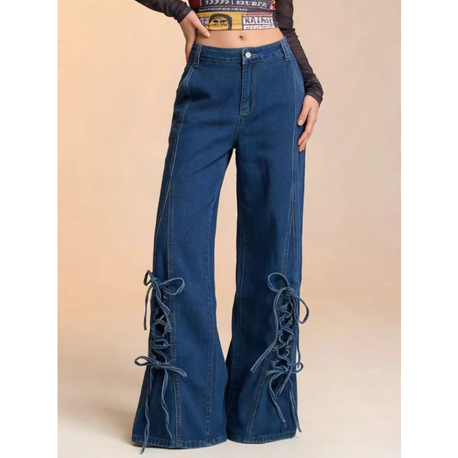 Lace-Up Wide Leg Jeans Apparel and Accessories