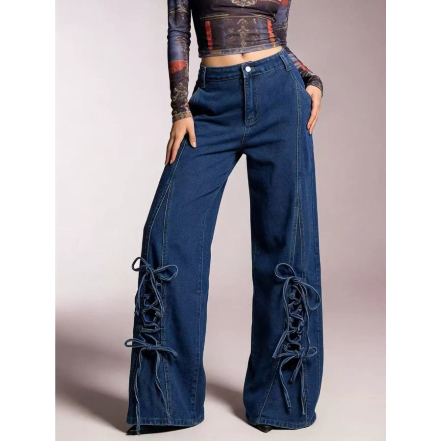 Lace-Up Wide Leg Jeans Apparel and Accessories