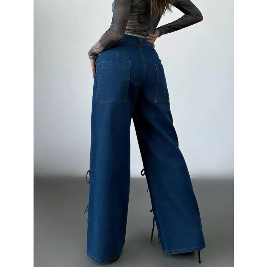 Lace-Up Wide Leg Jeans Apparel and Accessories
