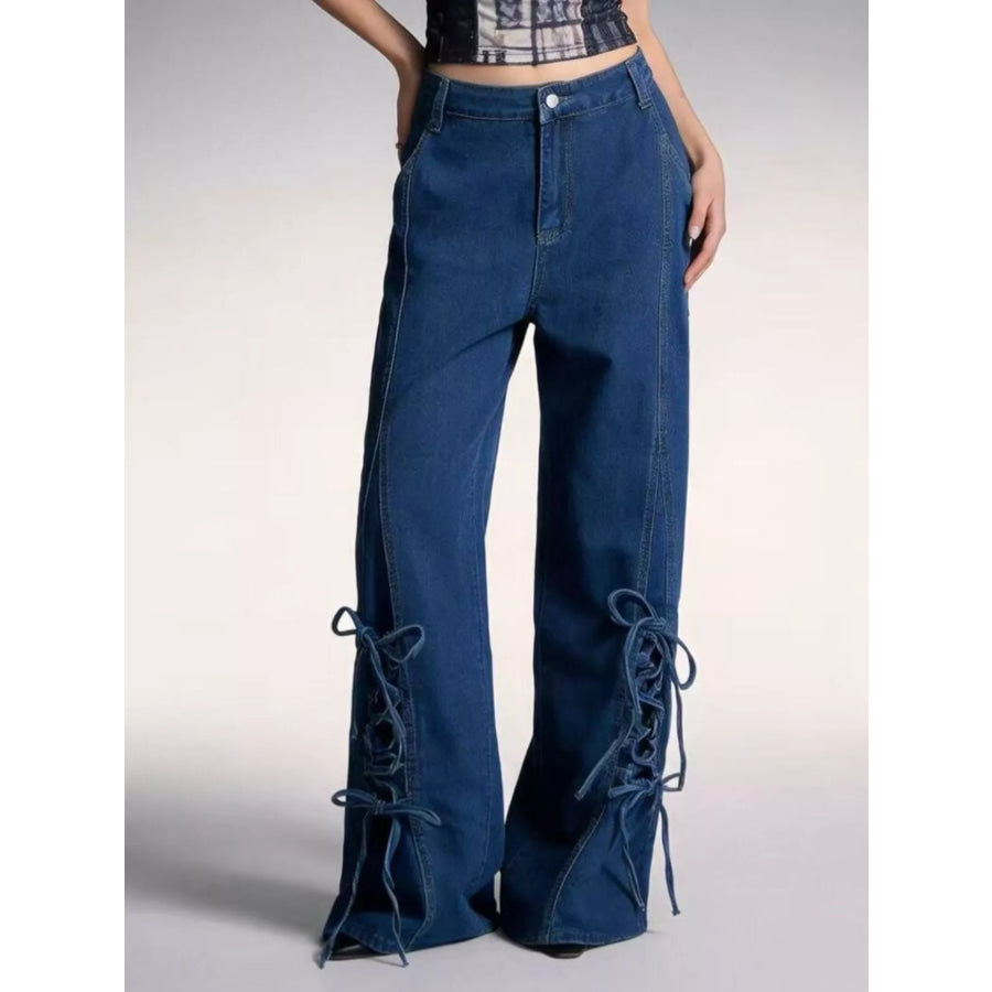 Lace-Up Wide Leg Jeans Apparel and Accessories