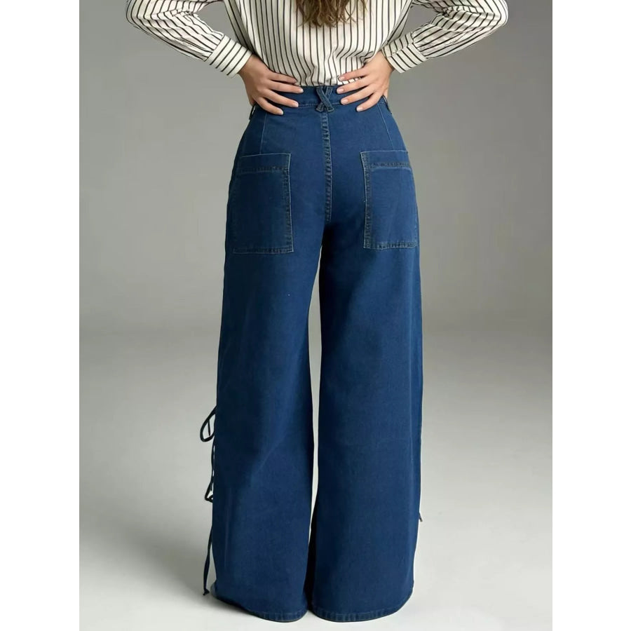 Lace-Up Wide Leg Jeans Apparel and Accessories