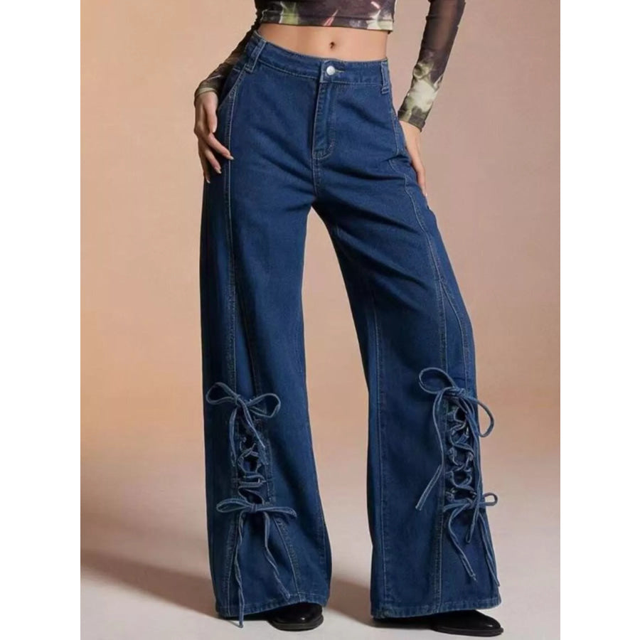 Lace-Up Wide Leg Jeans Apparel and Accessories