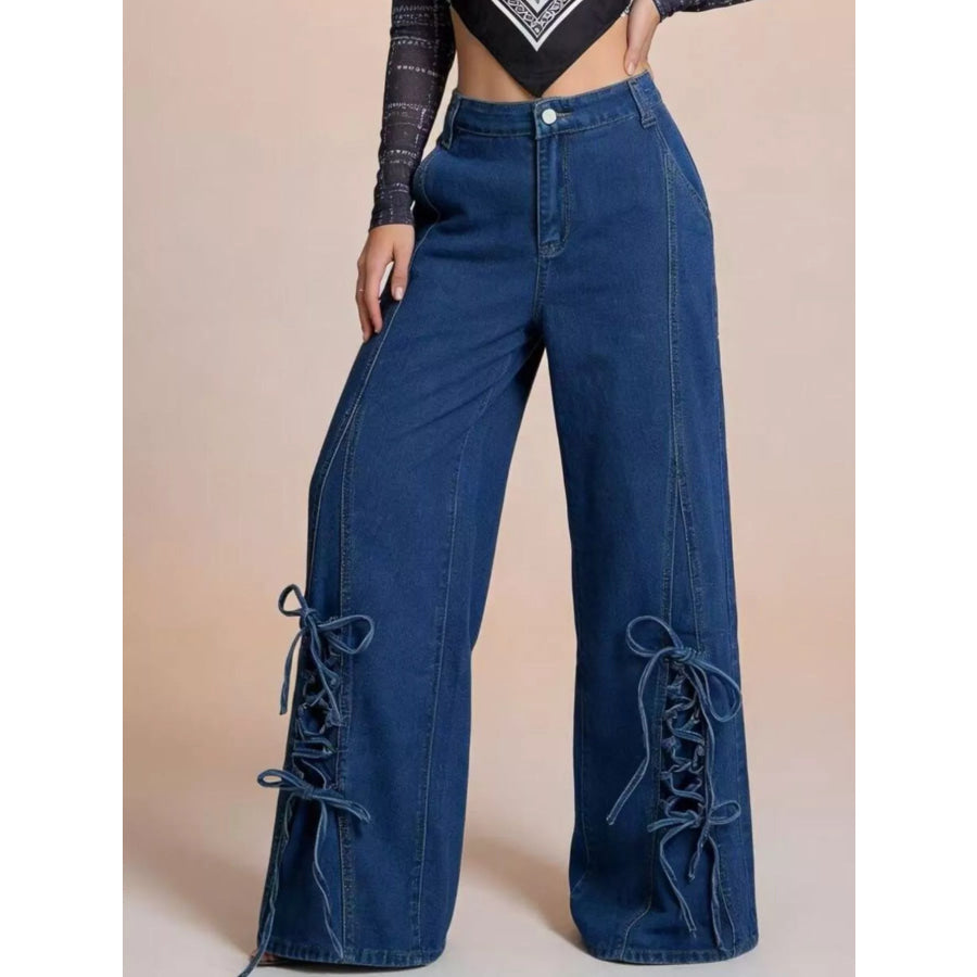 Lace-Up Wide Leg Jeans Apparel and Accessories