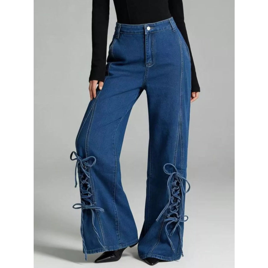Lace-Up Wide Leg Jeans Apparel and Accessories