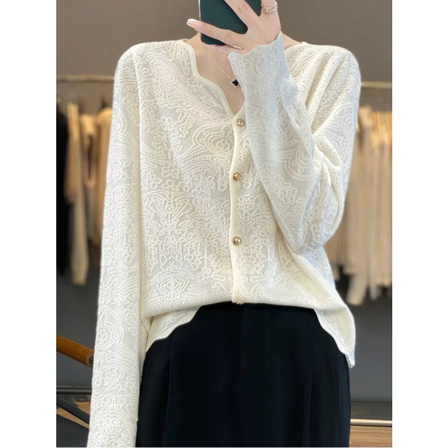 Lace V-Neck Cardigan Apricot Beige / M Apparel and Accessories