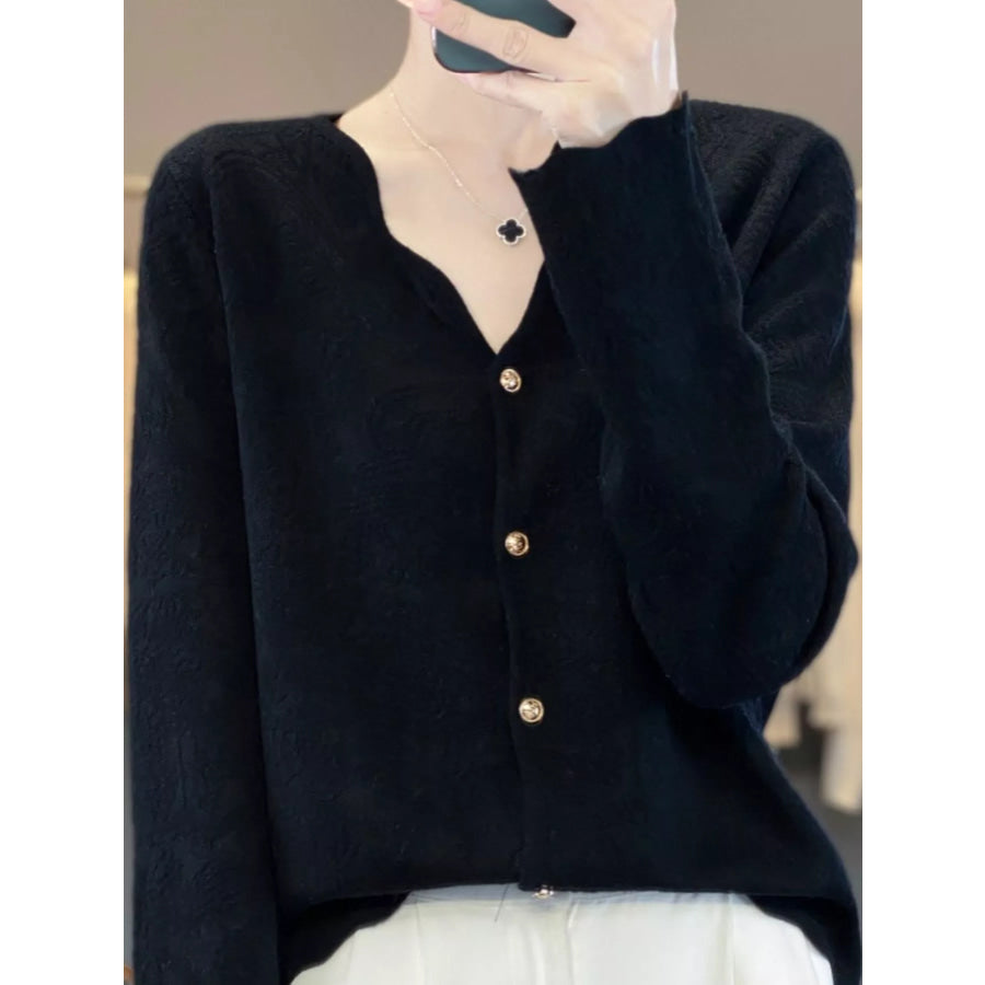 Lace V-Neck Cardigan Black / M Apparel and Accessories