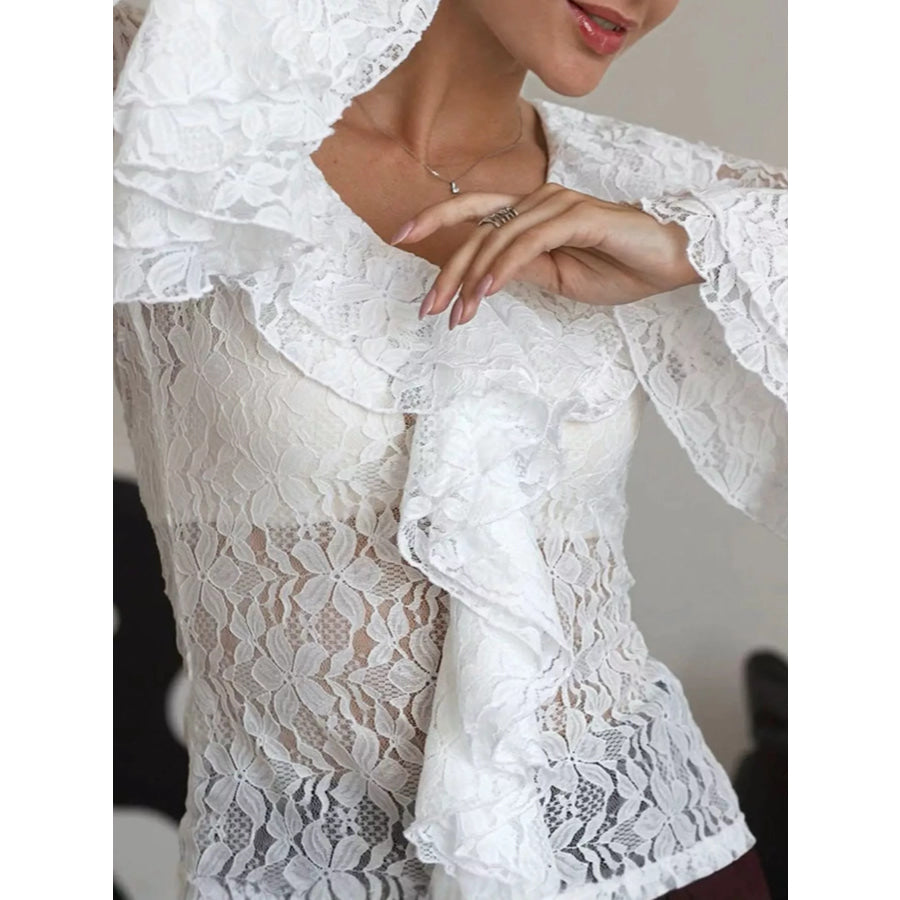 Lace V-Neck Flare Sleeve Blouse Apparel and Accessories
