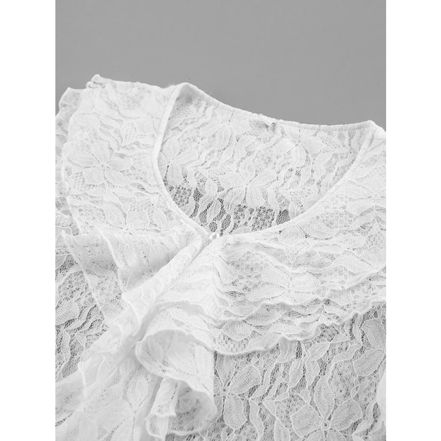 Lace V-Neck Flare Sleeve Blouse Apparel and Accessories