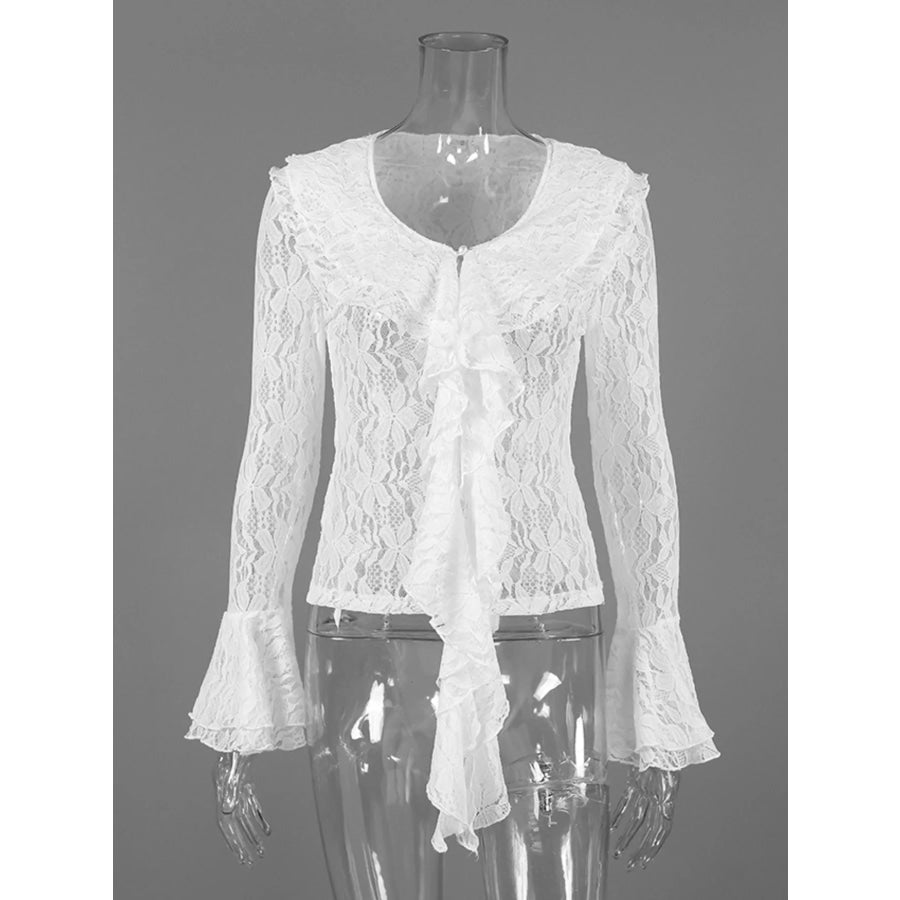 Lace V-Neck Flare Sleeve Blouse Apparel and Accessories