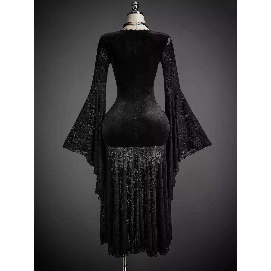 Lace V-Neck Flare Sleeve Dress Apparel and Accessories