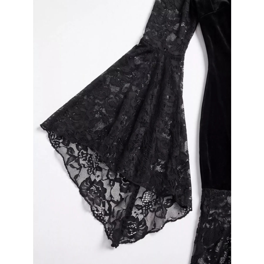 Lace V-Neck Flare Sleeve Dress Apparel and Accessories
