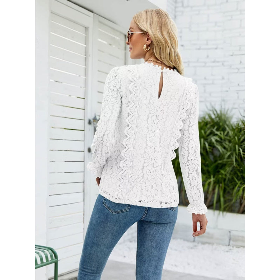 Lace V - Neck Flounce Sleeve Blouse Apparel and Accessories