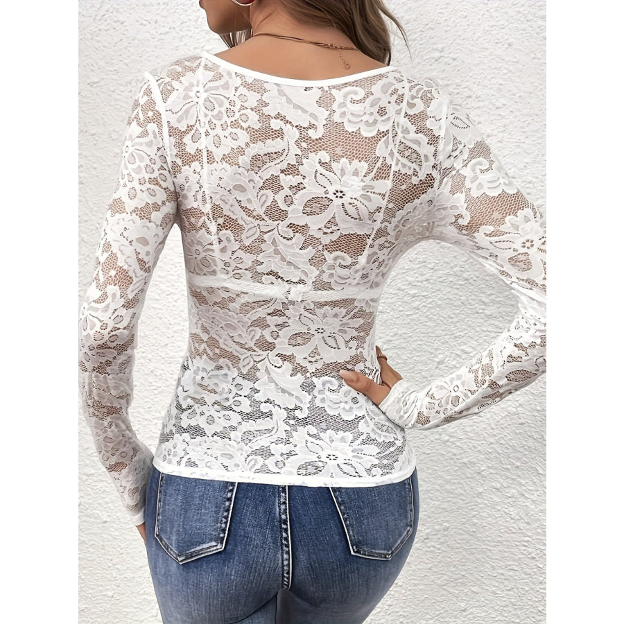 Lace V-Neck Long Sleeve Top Apparel and Accessories