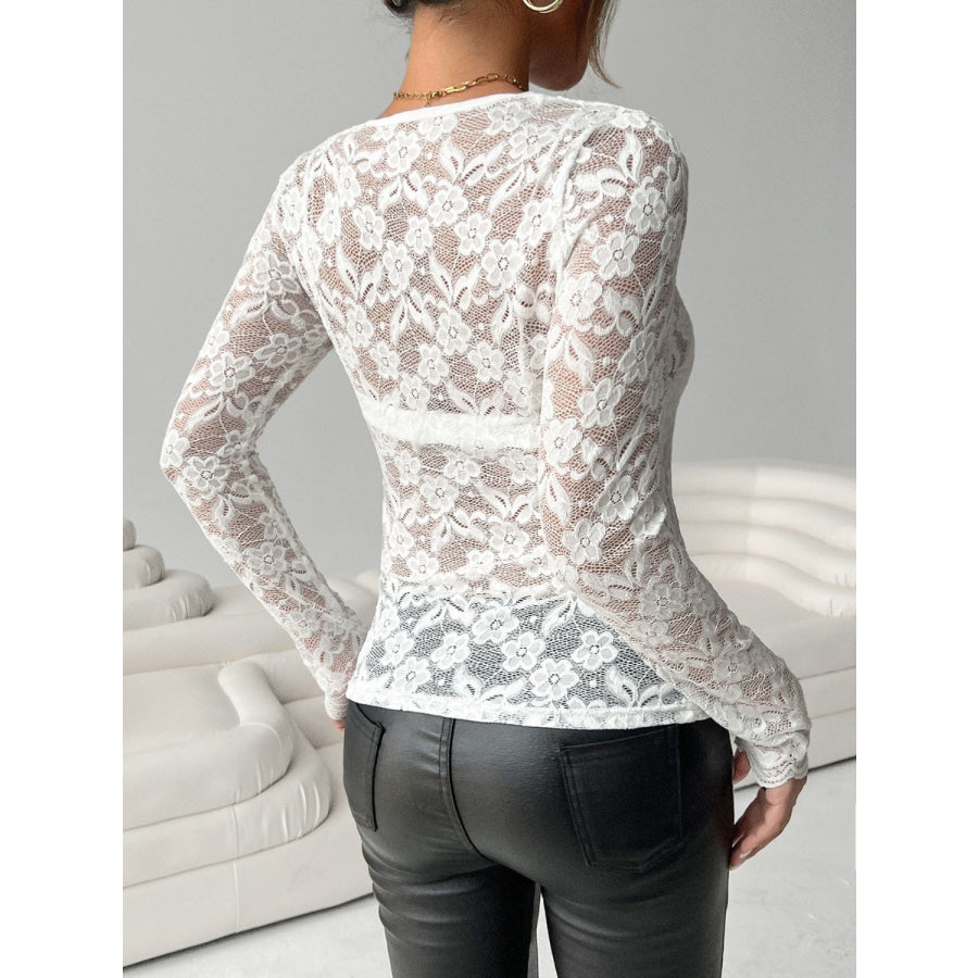 Lace V-Neck Long Sleeve Top Apparel and Accessories