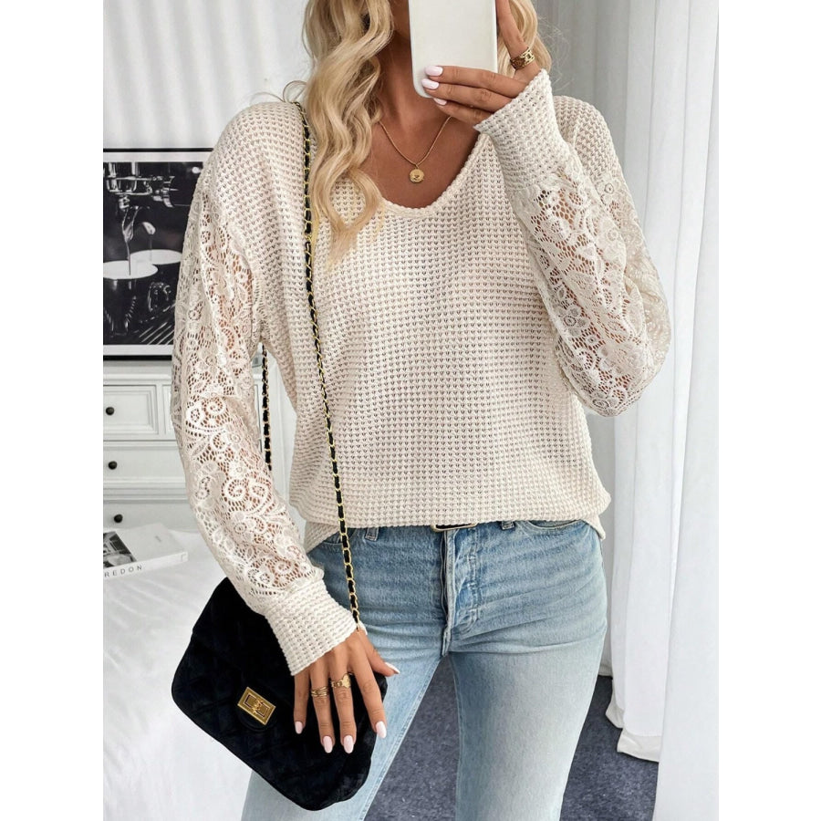 Lace V-Neck Long Sleeve Top Apparel and Accessories