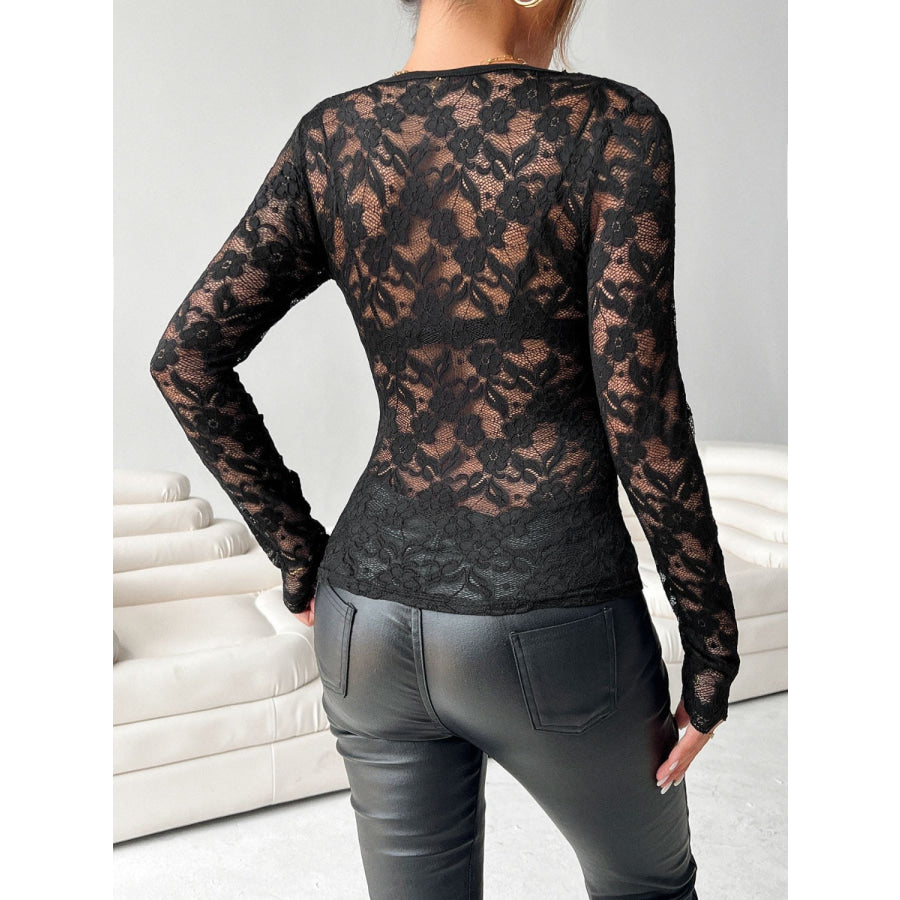 Lace V-Neck Long Sleeve Top Apparel and Accessories