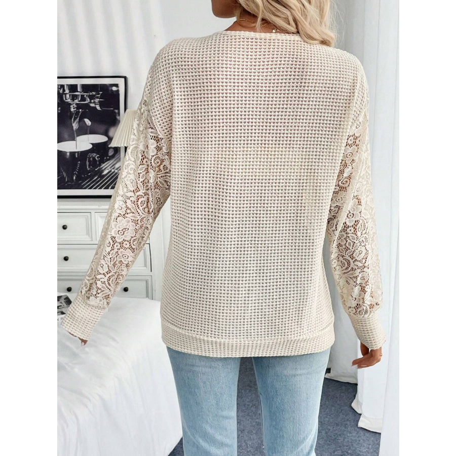 Lace V-Neck Long Sleeve Top Apparel and Accessories