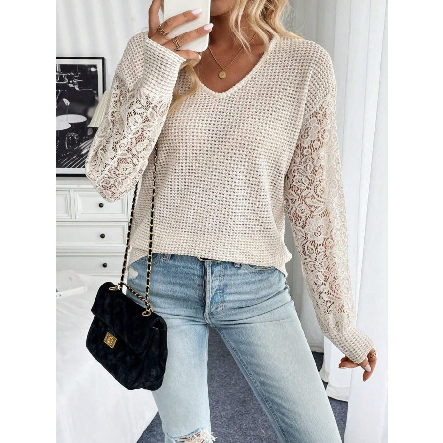 Lace V-Neck Long Sleeve Top Apparel and Accessories