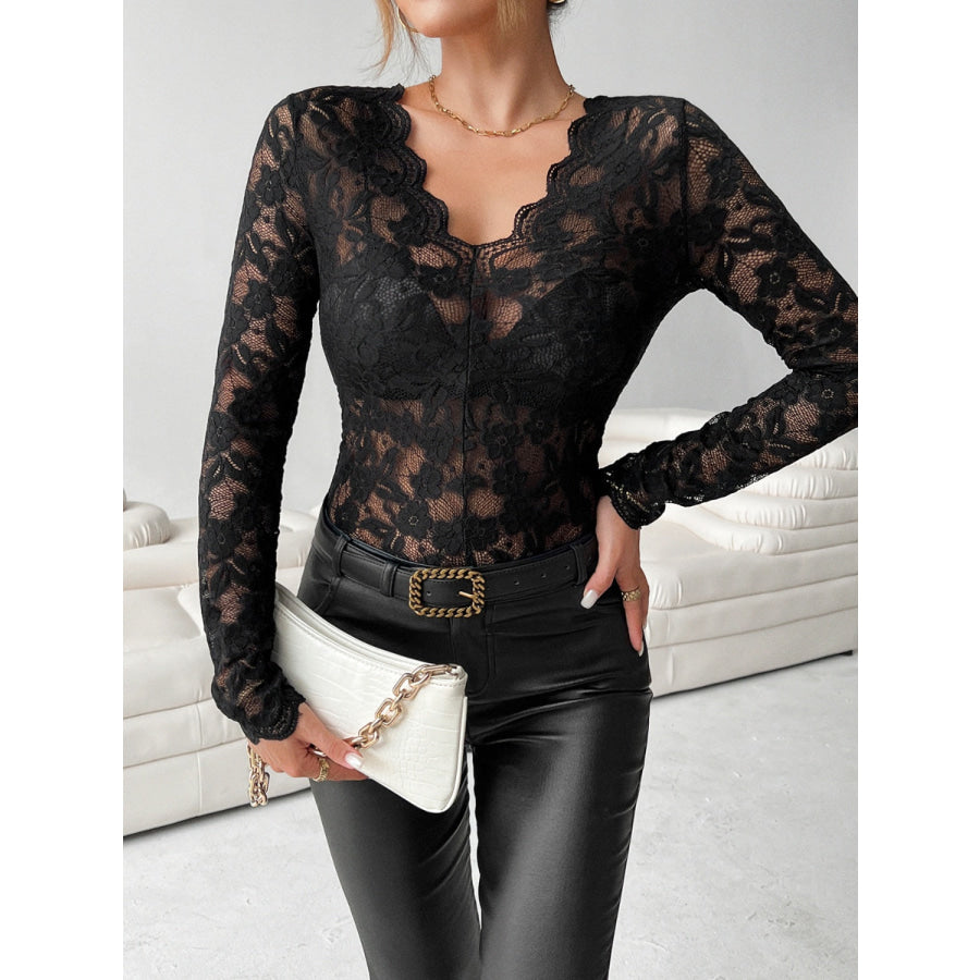 Lace V-Neck Long Sleeve Top Apparel and Accessories