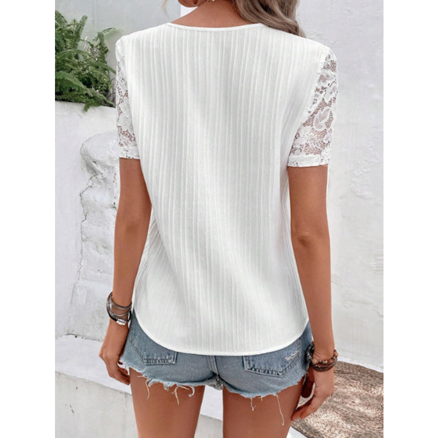 Lace V - Neck Short Sleeve Blouse Apparel and Accessories