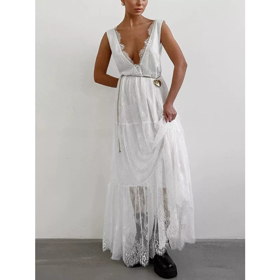 Lace V-Neck Sleeveless Maxi Dress Apparel and Accessories