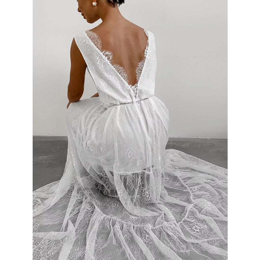 Lace V-Neck Sleeveless Maxi Dress Apparel and Accessories
