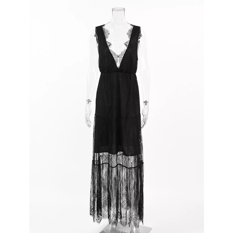 Lace V-Neck Sleeveless Maxi Dress Apparel and Accessories