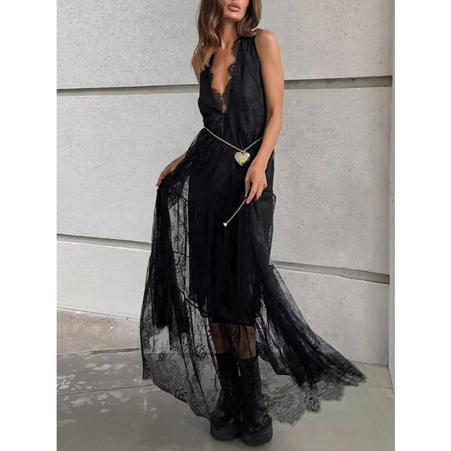 Lace V-Neck Sleeveless Maxi Dress Apparel and Accessories