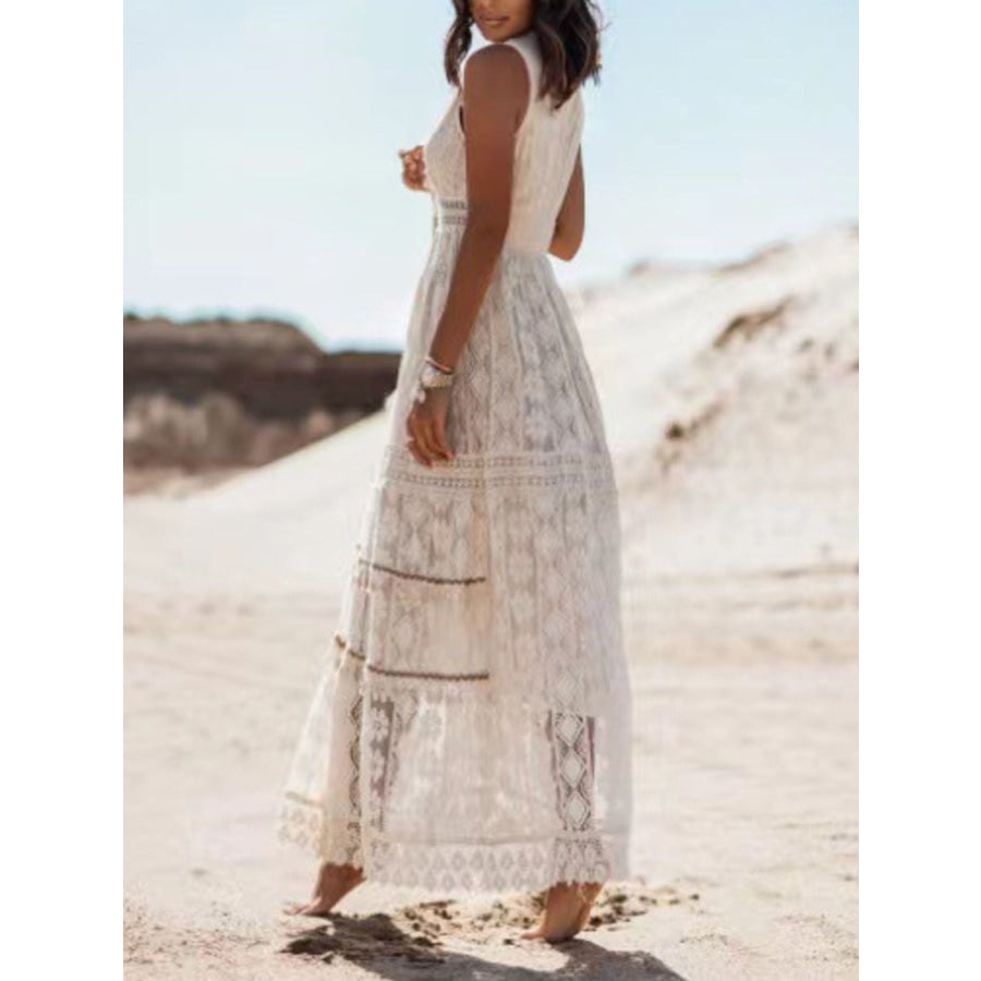 Lace V-Neck Sleeveless Maxi Dress Apparel and Accessories