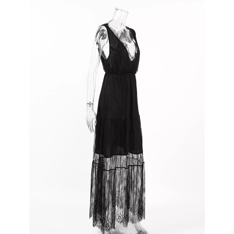 Lace V-Neck Sleeveless Maxi Dress Apparel and Accessories