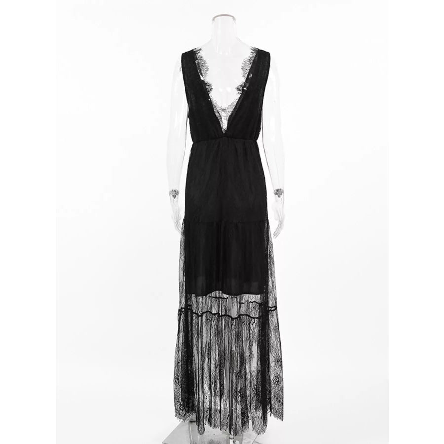 Lace V-Neck Sleeveless Maxi Dress Apparel and Accessories