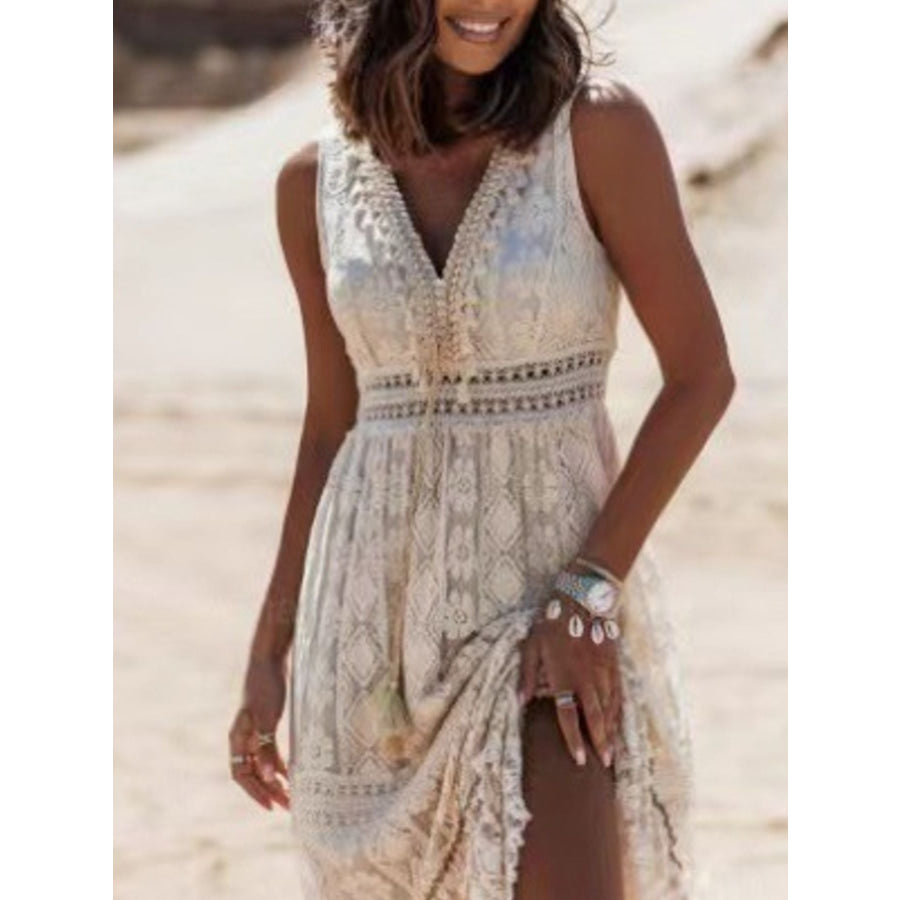 Lace V-Neck Sleeveless Maxi Dress Apparel and Accessories