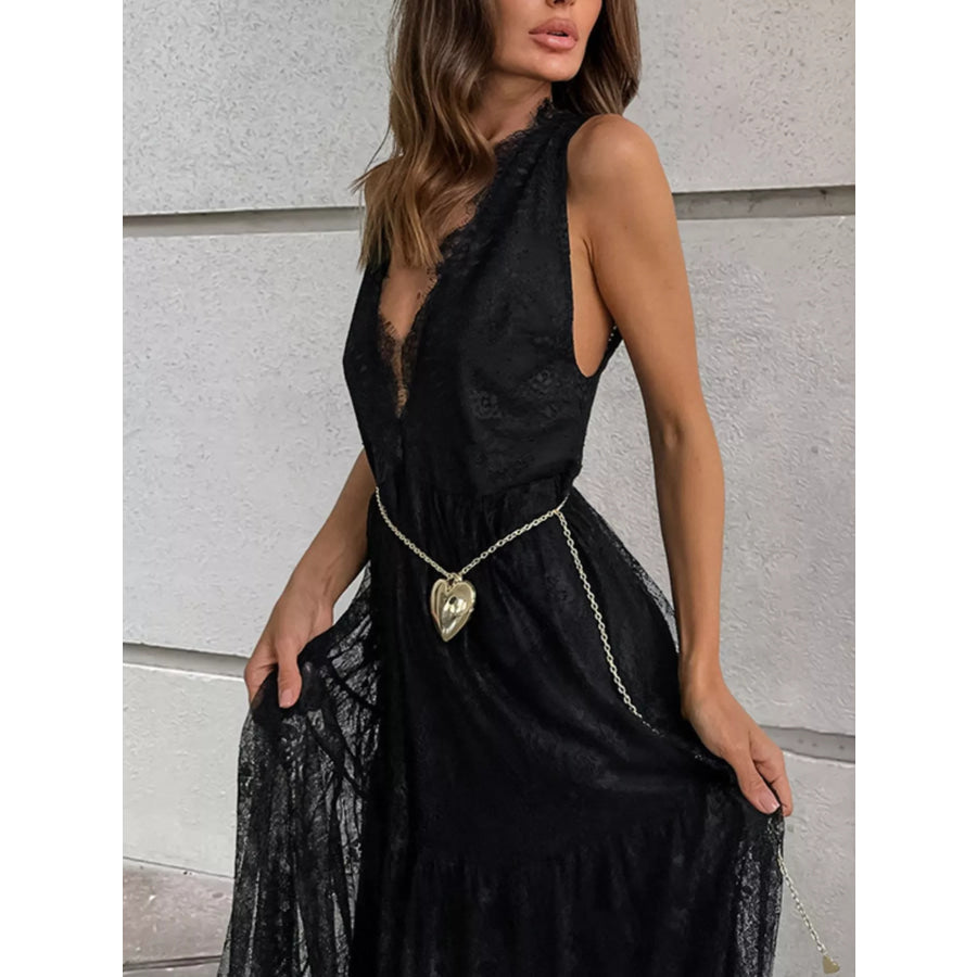 Lace V-Neck Sleeveless Maxi Dress Apparel and Accessories
