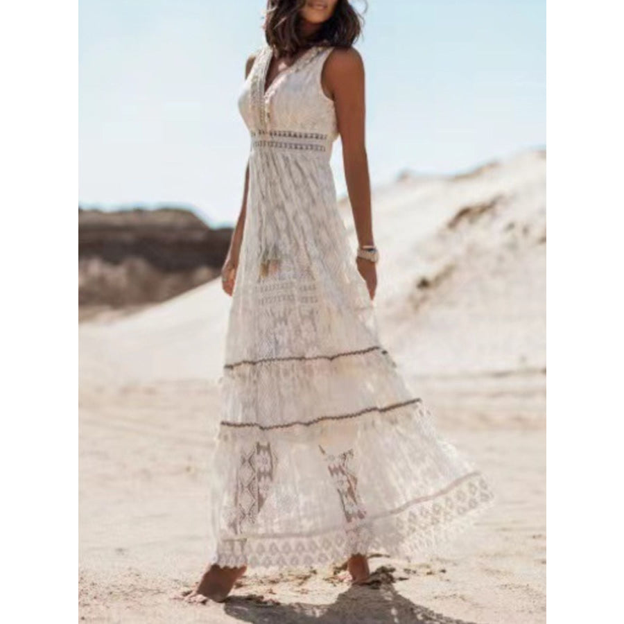 Lace V-Neck Sleeveless Maxi Dress Apparel and Accessories