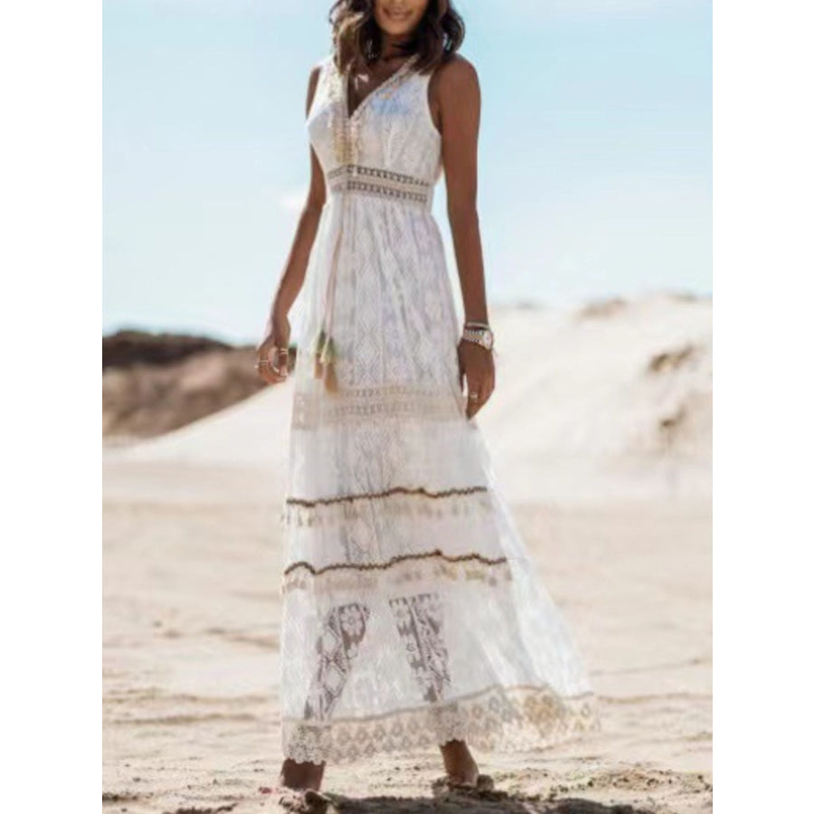 Lace V-Neck Sleeveless Maxi Dress White / S Apparel and Accessories