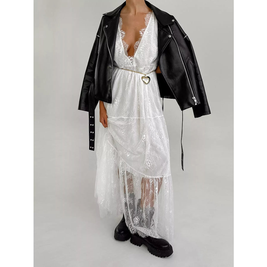 Lace V-Neck Sleeveless Maxi Dress White / S Apparel and Accessories