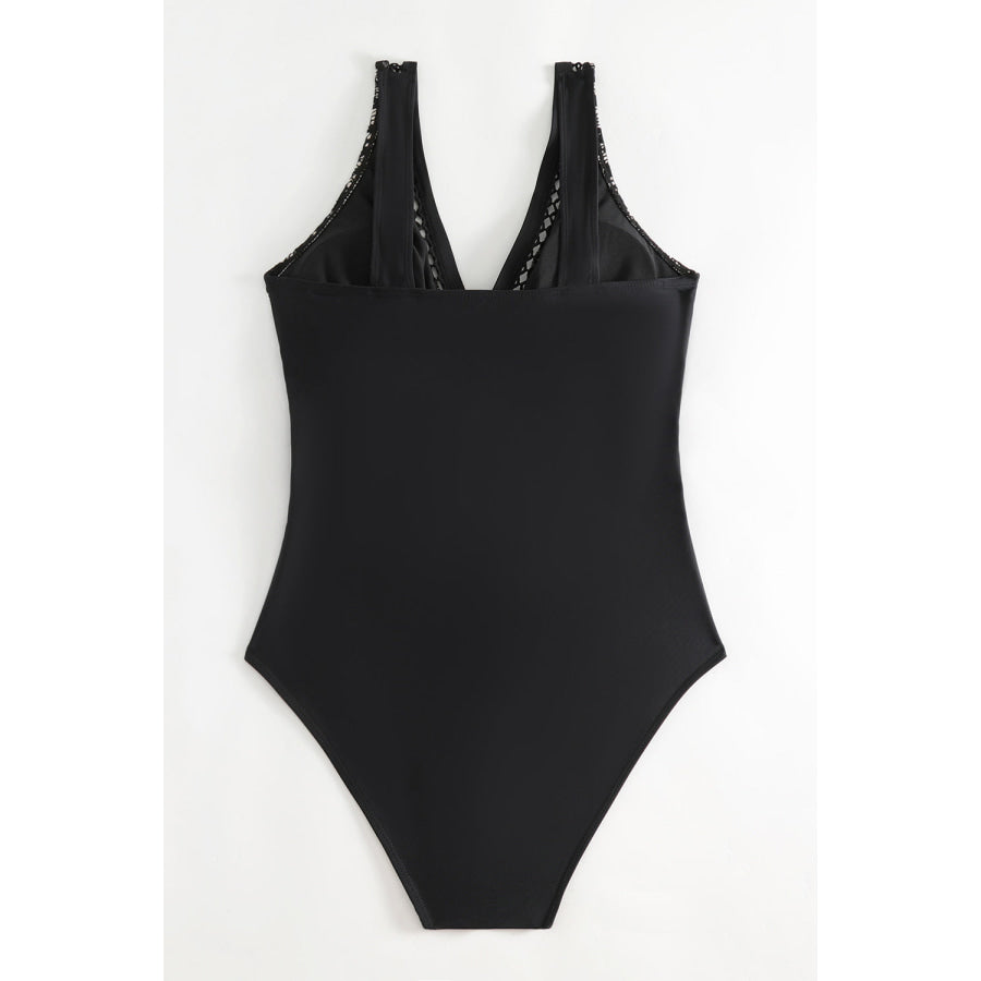 Lace V - Neck Sleeveless One - Piece Swimwear Black / S Apparel and Accessories