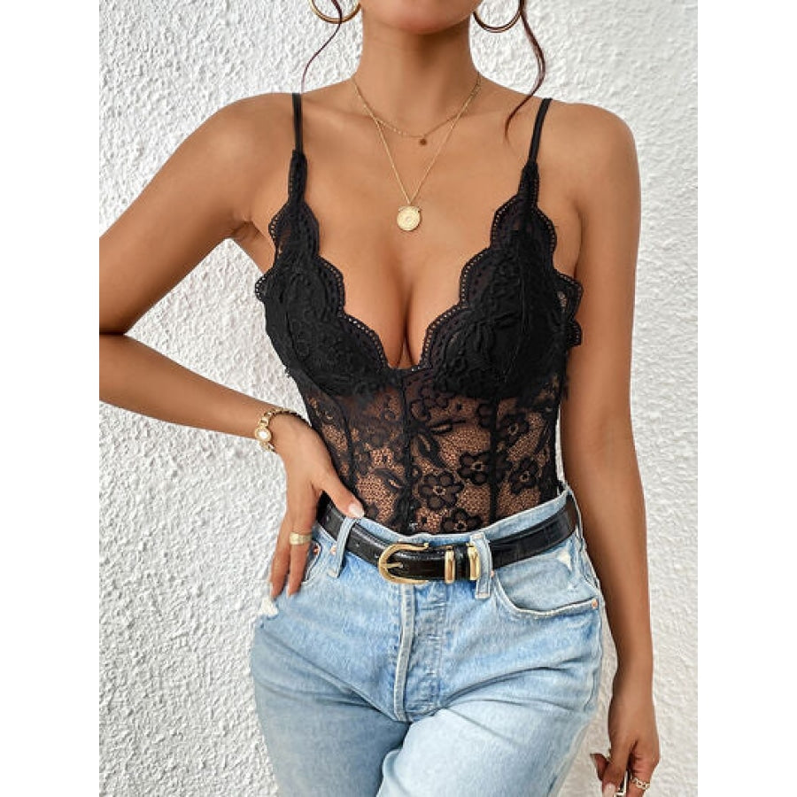 Lace V-Neck Spaghetti Strap Bodysuit Clothing