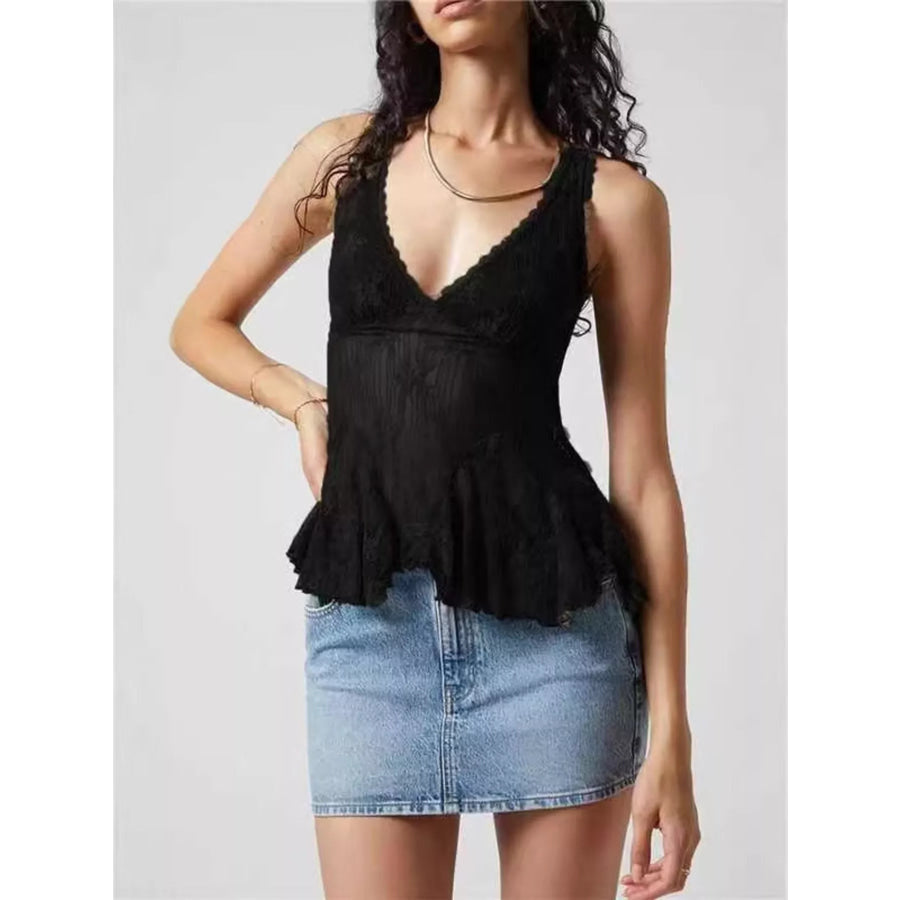 Lace V-Neck Tank Black / S Apparel and Accessories
