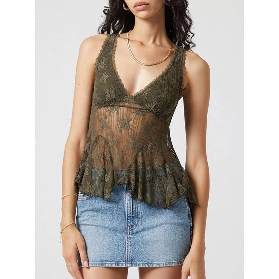 Lace V-Neck Tank Olive / S Apparel and Accessories