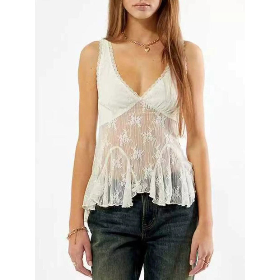 Lace V-Neck Tank White / S Apparel and Accessories