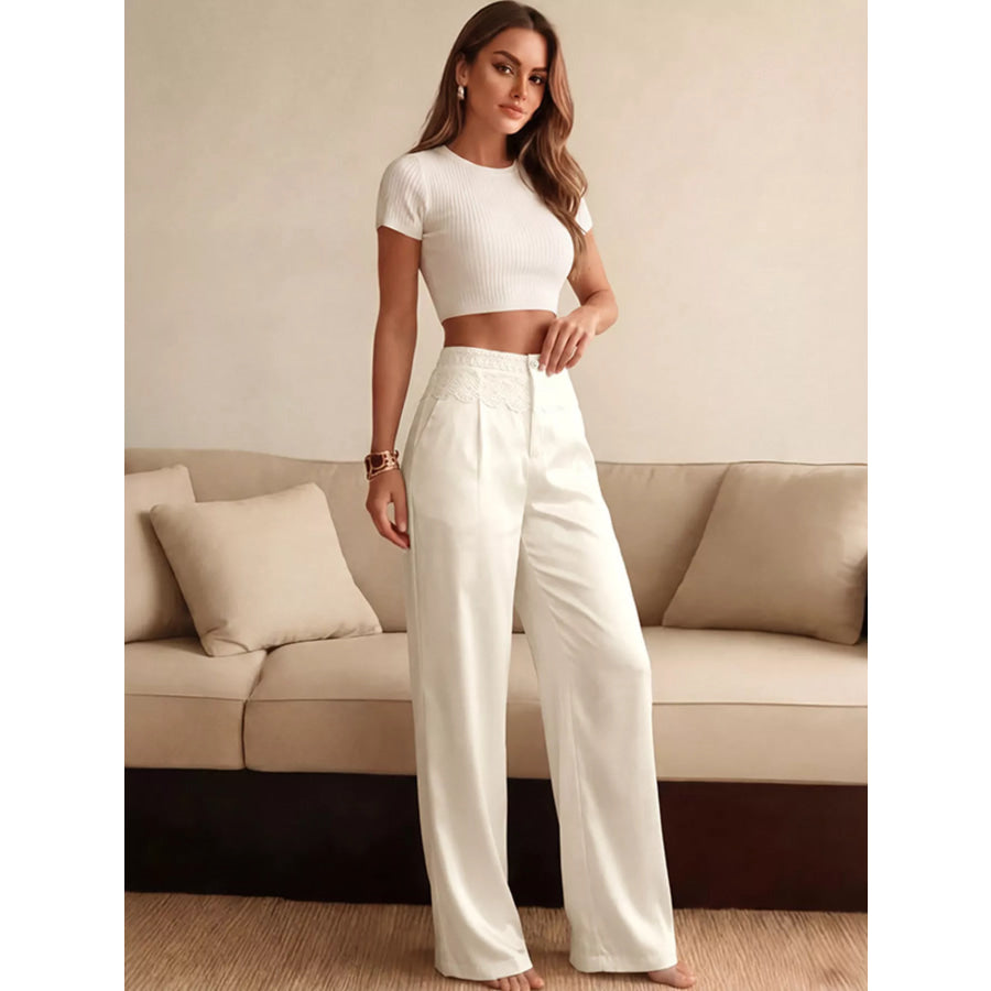 Lace Waist Wide Leg Pants Apparel and Accessories